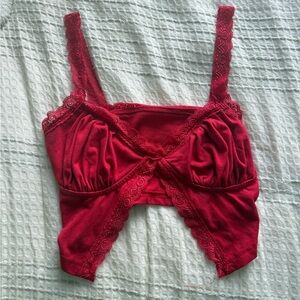 SHEIN Red Satin Crop Top with Ruched Bust